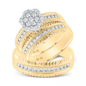 14kt Yellow Gold His Hers Round Diamond Cluster Matching Wedding Set 3/4 Cttw - Picture 1 of 1