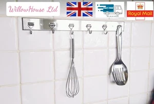Adhesive Kitchen utensil Hook Wall Rack Holder Chrome Hanger Steel 6 hooks - Picture 1 of 4