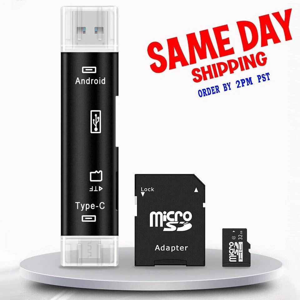 Type-C/USB OTG Card Reader + Micro 32GB TF Card with SD Adapter for Smartphone - Image 1 of 1