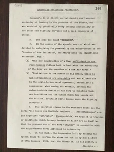 WW2 FEARED GERMAN BATTLESHIP “THE BISMARCK” LAUNCH REPORT  FROM CAPT. TROUBRIDGE - Foto 1 di 11