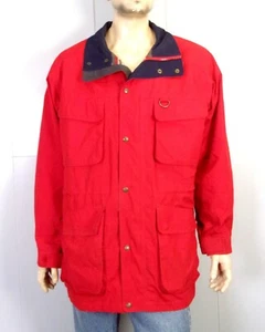 vintage 80s 90s Eddie Bauer Men's Solid Red Wool Blanket Lined Barn Jacket sz L - Picture 1 of 4