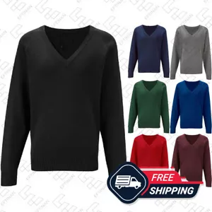 Felpa unisex premium collo a V lavorato a maglia manica lunga scuola età 2-18+ Regno Unito - Foto 1 di 15