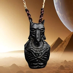 Large ANUBIS Egyptian God Pendant Custom Macrame Necklace Artisan - Picture 1 of 4
