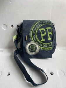 Robin Ruth Puerto Rico Navy Blue & Green Cotton Crossbody Purse Bag Zip Closure - Picture 1 of 16