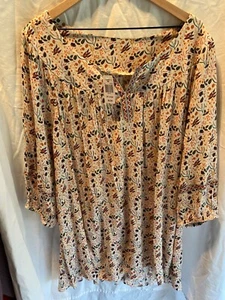 Indigo Soul Top Womens 2XL Peasant Country Boho Gauzy Leaf Print NWT New - Bild 1 von 3