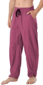 Men Linen Cotton Beach Pants Loose Fit Lightweight Elastic Waist Summer Casual - Picture 1 of 6