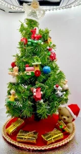 Vintage Smile Tiny Christmas Tree with Ornaments Hand Made 12"x6" - Picture 1 of 11