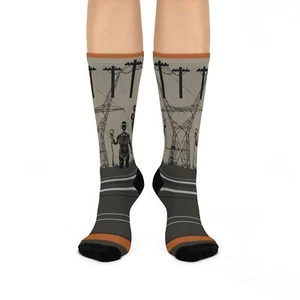 Electrician Socks Power Lines Modern Design Unisex Mid Calf Crew Stretchy NEW - Picture 1 of 7