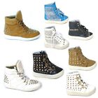 WOMENS LADIES FLAT LACE UP HIGH TOP ANKLE TRAINERS SNEAKERS BOOTS SIZE