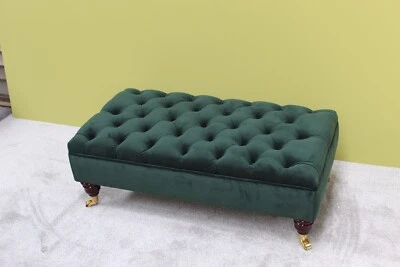 Large Ottoman Chesterfield Footstool In Dark Green Velvet - Image 1 of 4