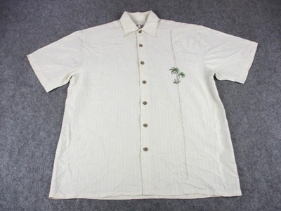 Bamboo Cay Shirt Mens Small Cream Palm Tree Embroidered Resortwear Casual - Image 1 of 4