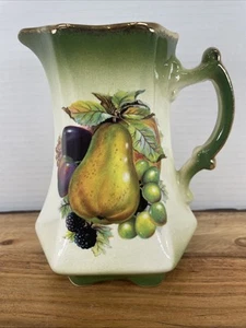 Staffordshire Ironstone Fruit Jug Gilt edged Green & Cream 6" - Picture 1 of 13