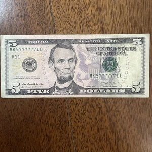 Fancy Serials Numbers Trinary Lucky 🍀 7s  $5 2013 MK(57777771)D 🍀 - Picture 1 of 5