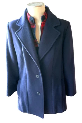 Vintage INTERNATIONAL SCENE sz 7/8 Navy Blue & Red Plaid Wool Pea Coat - Image 1 of 4