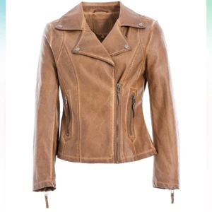 Max Studio Women's Moto Jacket Brown Faux Leather Full Zip Bikercore Biker M - Picture 1 of 14