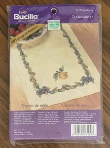 VTG Bucilla Cross Stitch Table Runner Kit Pfalzgraff Jamberry Fruit 43179 14x44 - Picture 1 of 6