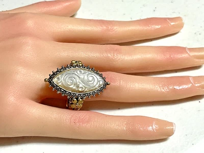 ANILLO Barbara Bixby Tallado MOP Plata de Ley 925 y Oro Amarillo 18k Talla 10 Foto 1 de 4