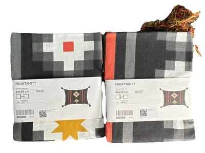 Ikea FRUKTMOTT Lot of 2 BLACK/ORANGE-RED Cushion Covers 16" X 23" 105.846.43 NEW - Image 1 of 4