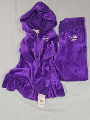 Juicy Couture Púrpura Terciopelo Cremallera Completa Sudadera con Capucha Volantes Peplum Con Pantalones Juvenil 8/10 Foto 1 de 4