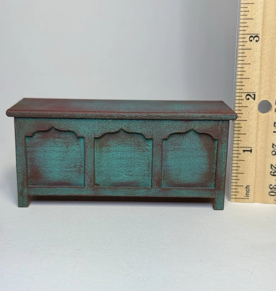 OOAK Miniature Dollhouse Wooden Trunk Painted Cottage Storage Bench 1:12 Scale - Image 1 of 4