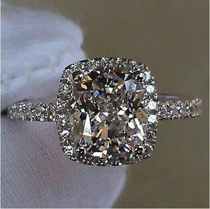 Sterling Cz Wedding cut Silver 3ct Handmade Diamonique Ring 925 Cushion Women - Picture 1 of 2