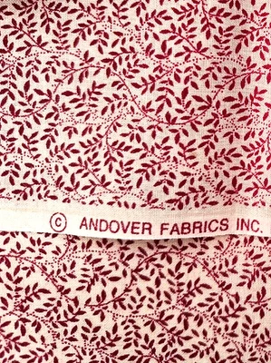 Andover Fabrics New Cotton 19" x 28" Red & Beige Vine Pattern Crafts Quilt Sew - Image 1 of 4