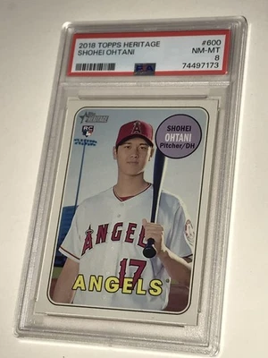 Shohei Ohtani 2018 Topps Heritage 600 PSA NM-Mint 8 MVP 50/50 RC Rookie - Image 1 of 4