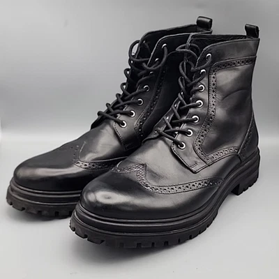 Botas EXPRESS Para Hombre Talla 12 Negras Gruesas Brogue Punta de Ala Cuero Genuino Foto 1 de 4