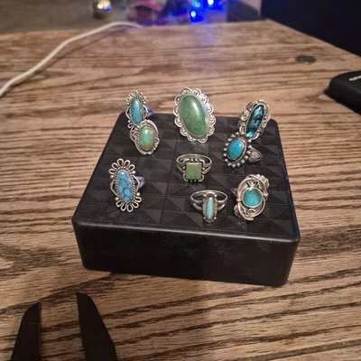 Lot Of 9 VTG Southwest Style & Native American Rings Sterling 51.01Grams - Image 1 of 4