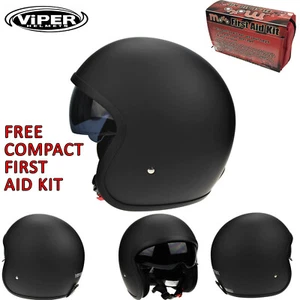 NEW Viper RS-V06 Motorcycle Bike Open Face Jet Crash Helmet Scooter Matt Black - Picture 1 of 9