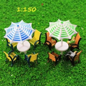 TYS40150 2 Juegos Modelo Tren Paraguas Sol Sombrillas Ocio Sillas Banco Settee N - Imagen 1 de 4