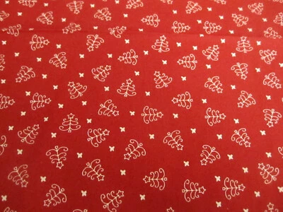 Moda Mistletoe Lane BUNNY HILL  Cotton Fabric Christmas Trees on Red 18" x 44 - Image 1 of 4