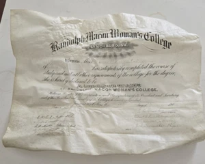 VINTAGE DIPLOMA RANDOLPH MACON WOMAN'S COLLEGE BACHELOR OF ART VIRGINIA 1906 - Picture 1 of 7
