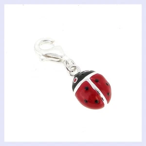STR Silver Red Black Ladybug Dangle Clip On Bug Bead f/ European Charm Bracelet - Picture 1 of 4