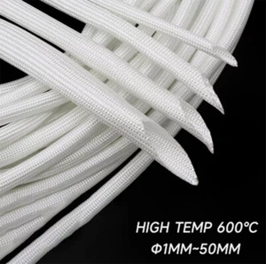White Heat Resistant Sleeving Cable Wire HIGH TEMP Fiberglass Sleeve ID 1mm-50mm - Picture 1 of 10