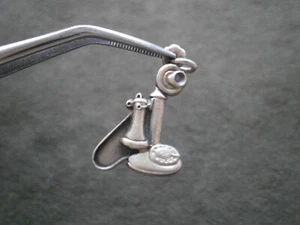 Candlestick Telephone Vtg Flat Back Sterling Silver Bracelet Charm Pendant 2.9g - Picture 1 of 7