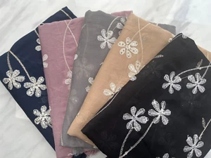 Embroidered Floral With Tassels Scarf Large Size Hijab Shawl Wrap - Picture 1 of 6