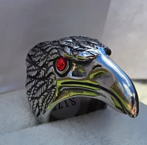 Men's Red-Eyed Condor Biker's Ring in Surgical Stainless Steel, 27.4 Gr., Size 9 - Picture 1 of 8