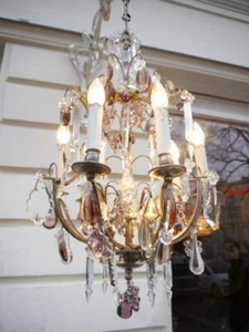 ANTIKER ITALIEN KRONLEUCHTER 9 LAMPEN KRISTALL OBST SILBER NICKEL LAMPE - Bild 1 von 11