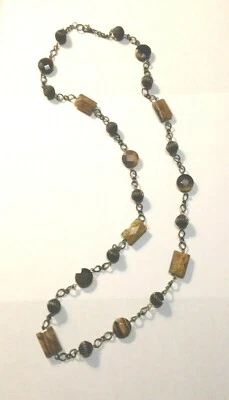 "Juego de aretes collar ojo de tigre tono bronce hechos a mano ÚNICOS EN SU CLASE 32""" Foto 1 de 4