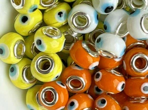 Evil Eye Lampwork Handmade European Rondelle Beads.15X10mm hole: 5mm.10 pcs set - Picture 1 of 12