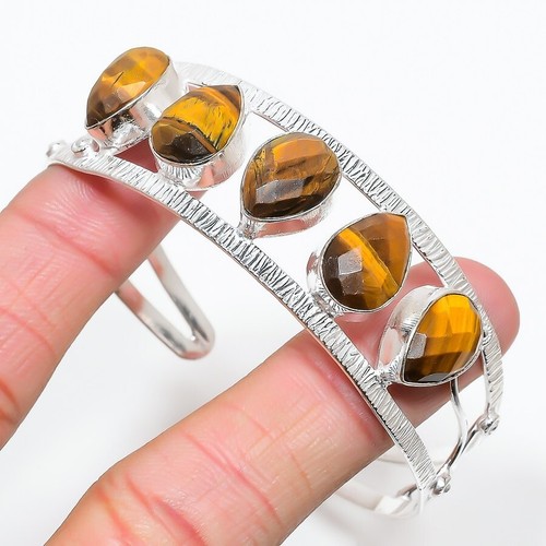 VALENTINO Bracciale Braccialetto Bracciale Gioielli Argento Sterling 925 Pietra Preziosa Occhio di Tigre Regolabile