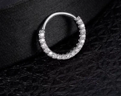 8mm Helix Nose Ring Piercing Daith CZ Crystal Small Lip Face Ear Hoop Septum - Image 1 of 4