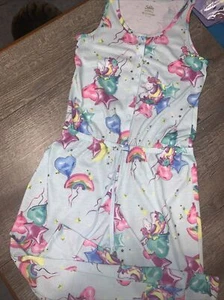 Justice sz 10 rainbow unicorn birthday balloon pajamas tank pants guc - Picture 1 of 4
