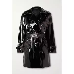 Women PVC Leather Trench Vinyl Shiny Light Weighted Raincoat Stylish Trench Coat - Picture 1 of 3