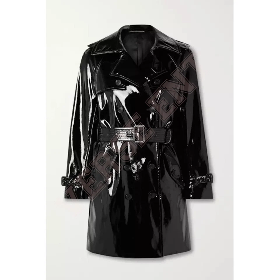 Women PVC Leather Trench Vinyl Shiny Light Weighted Raincoat Stylish Trench Coat - Image 1 of 3