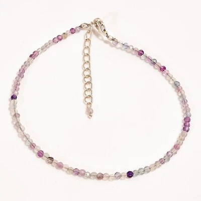 925 Sterling Silver Genuine Shaded Fluorite 3mm Rondelle Gemstone Bracelet 7" - Image 1 of 4