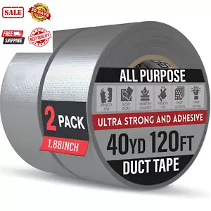 Silver Duct Tape Heavy Duty Waterproof 40 Yards 2 Pack Tear by Hand No Residue - Picture 1 of 12