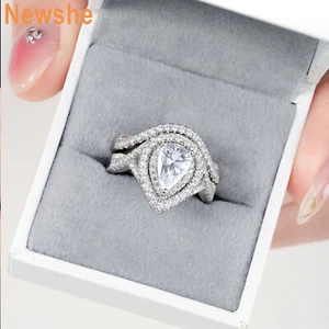 Newshe Bridal Band Set for Women Promise Ring Sterling Silver Pear Cut CZ Size 8 - Picture 1 of 8