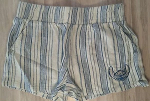 Disney Stitch Linen Shorts Elastic Waist Blue Striped Girls Size L  - Picture 1 of 4